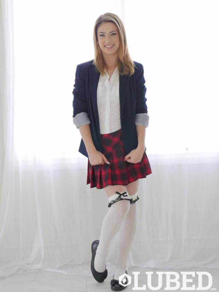 Solo girl Kristen Scott takes off her schoolgirl uniform except for her socks - #5