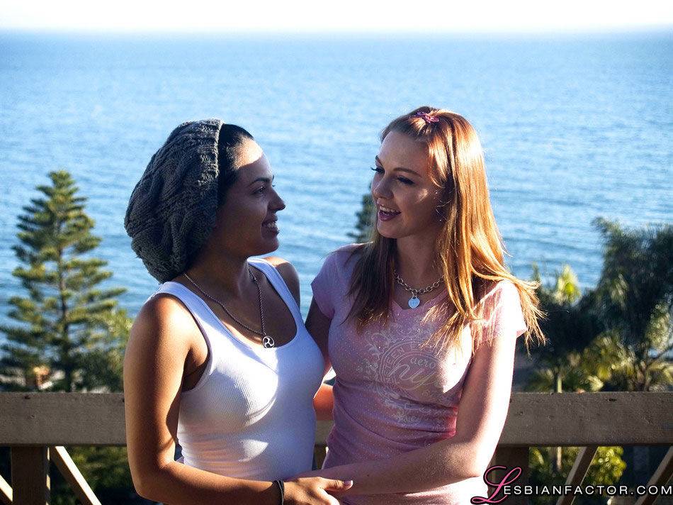 Interracial lesbians Marie Mccray & Angelina Stoli have sex near the ocean - #7