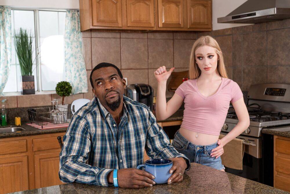 Long-haired teen Emma Starletto engages in interracial sex while in a kitchen - #15