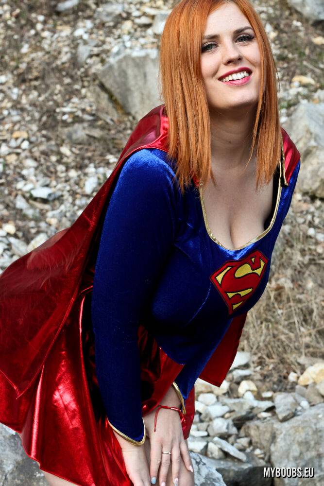 Thick redhead Alexsis Faye releases her giant tits from Superman osutfit - #6