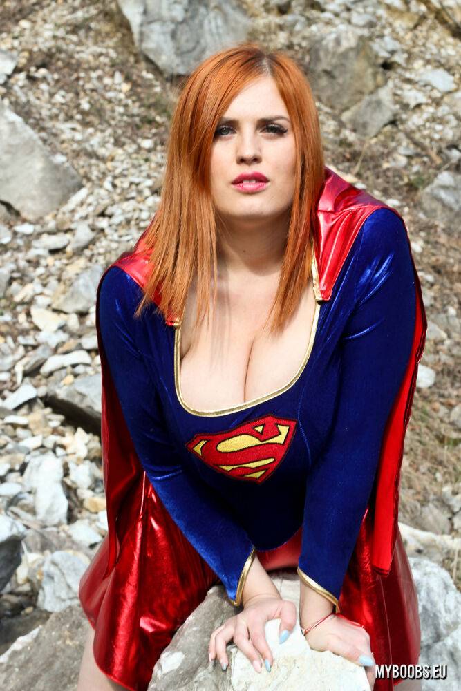 Thick redhead Alexsis Faye releases her giant tits from Superman osutfit - #4