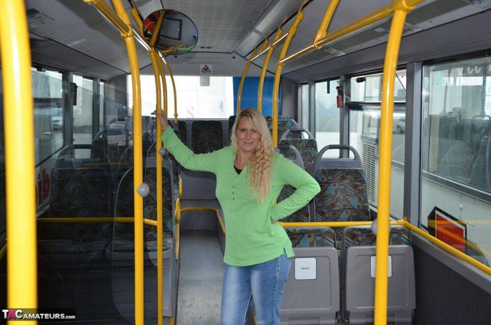 Blonde amateur Sweet Susi strips to black socks on a city bus - #15