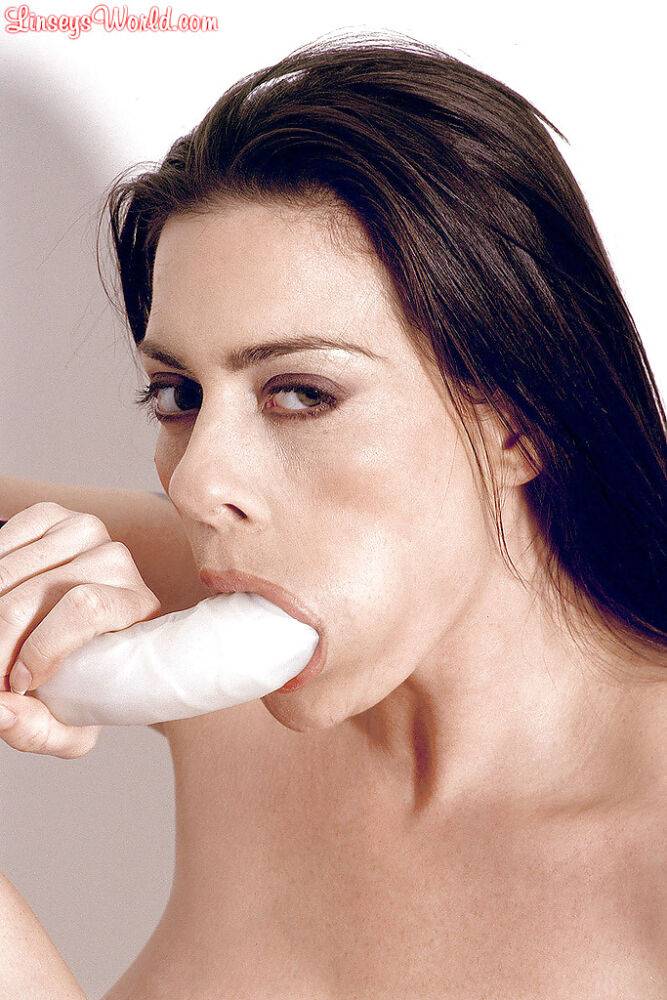 Fancy European babe Linsey Dawn McKenzie squeezes huge tits and rides a dildo - #2