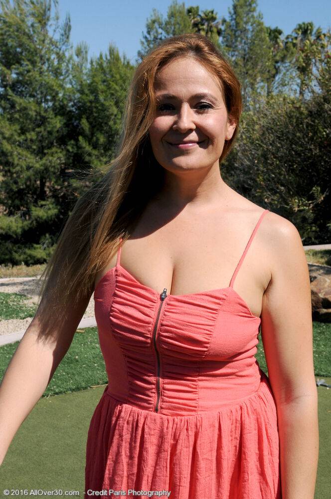 Big boobed MILF Elexis Monroe rubs her hairy muff at the golf court - #1