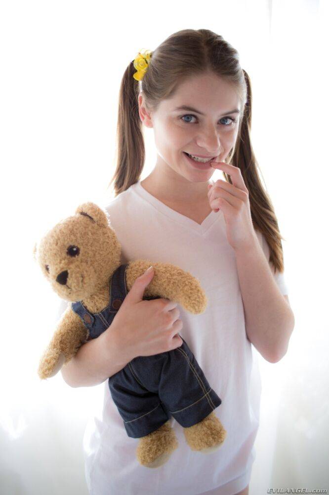 Young cutie Alice March shows off her bitty parts in socks with Teddy in hand - #15