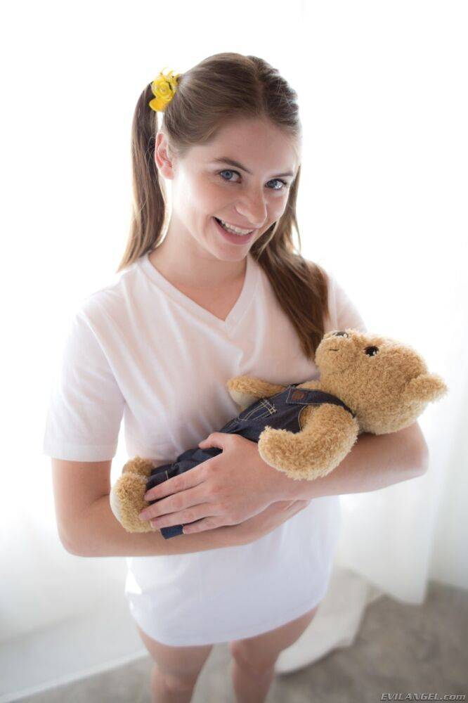 Young cutie Alice March shows off her bitty parts in socks with Teddy in hand - #2