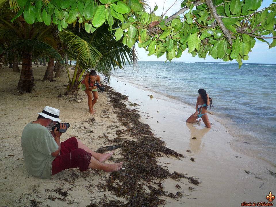 Swimsuit models Melisa Mendini and Marie go topless on a tropical beach - #7