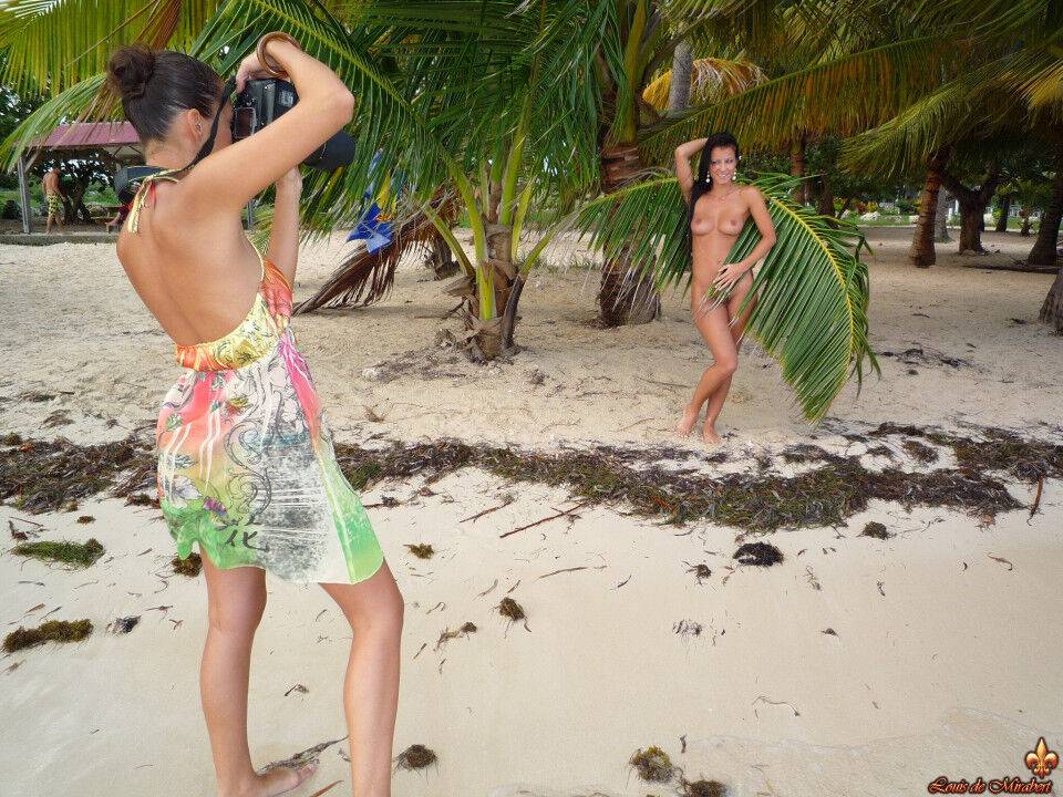 Swimsuit models Melisa Mendini and Marie go topless on a tropical beach - #3