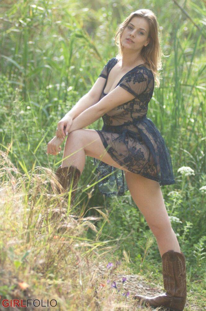 Beautiful amateur babe Lottii Rose wearing sexy dress and boots in the nature - #2