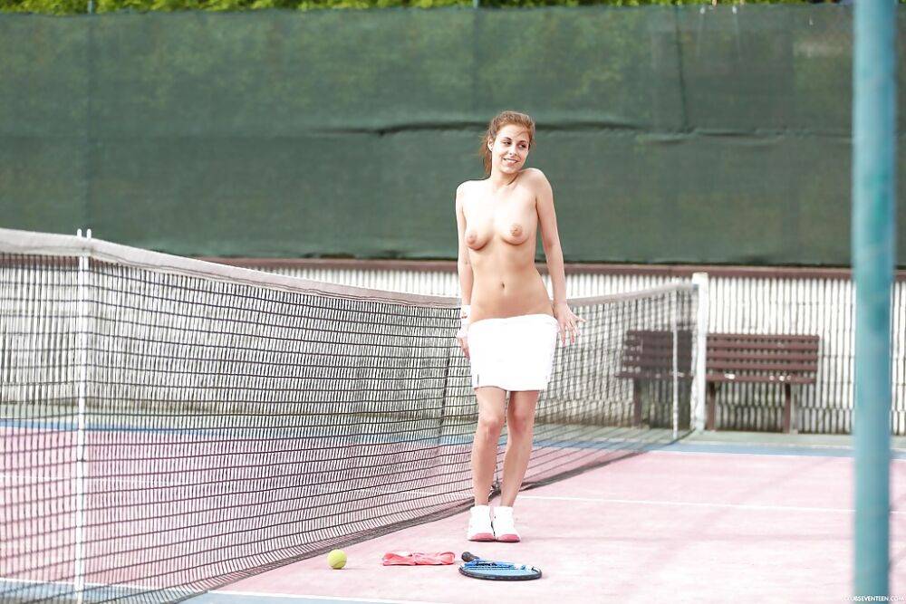 Petite barely legal chick Antonia Sainz masturbating on tennis court - #8