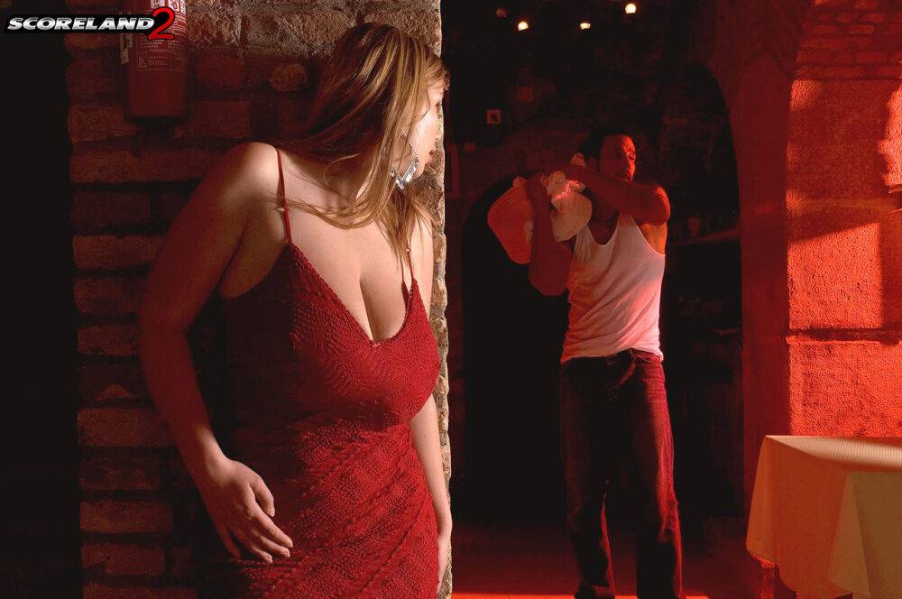 Overweight female Terry Nova looks for her lover in a red dress - #5