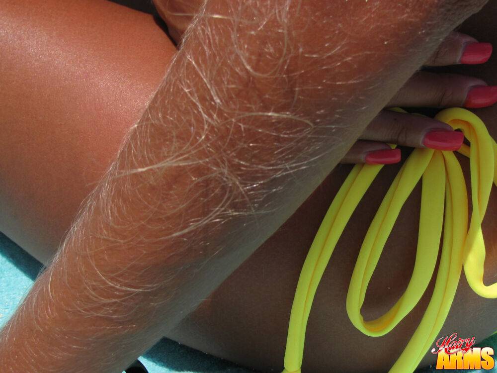 Amateur solo girl Lori Anderson shows her hair arms in a yellow bikini - #12