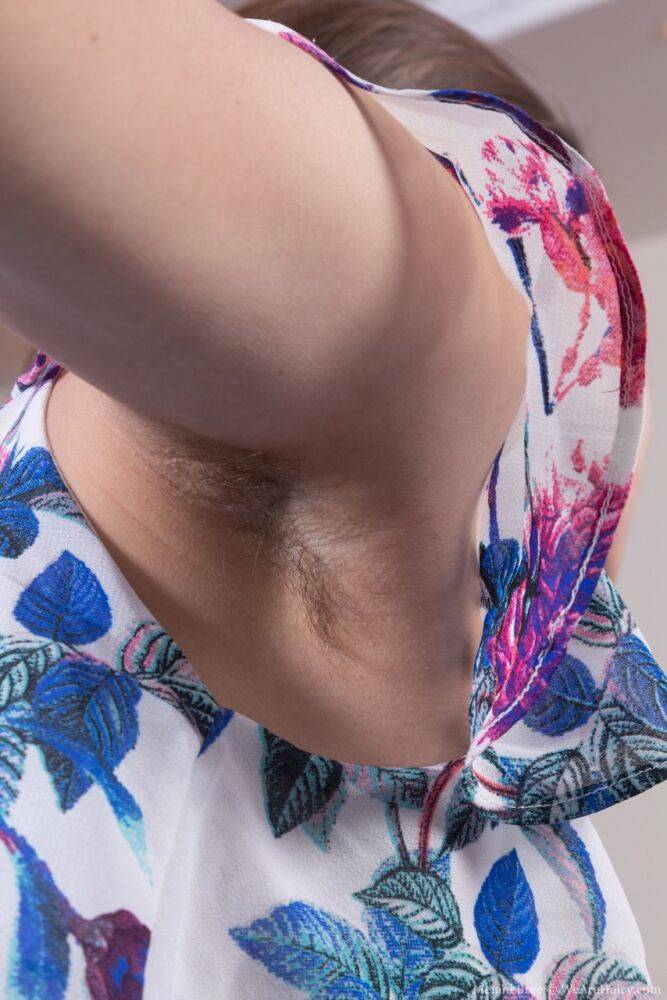 Busty girl Melani Bree shows off her hairy armpits and bush on a pool table - #16