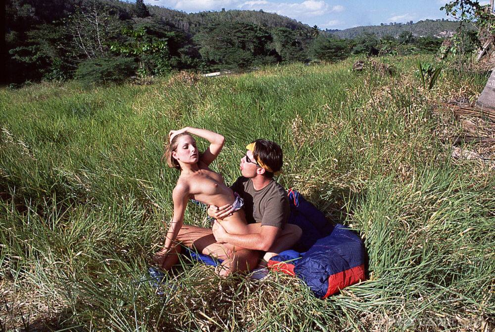 Horny couple wander into the long grasses for a private outdoor fuck - #7