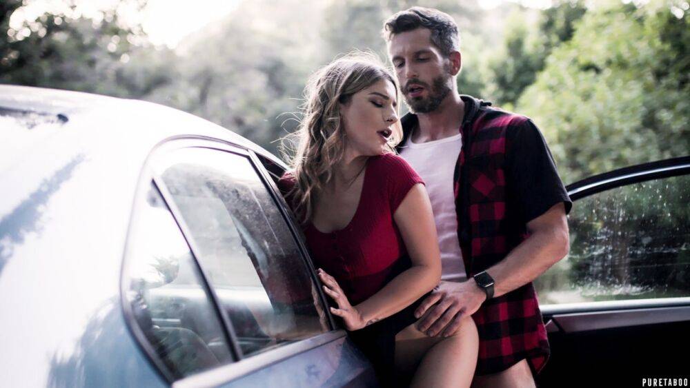 Nice blond Kristen Scott licks cum from lips after being picked up hitchhiking - #14