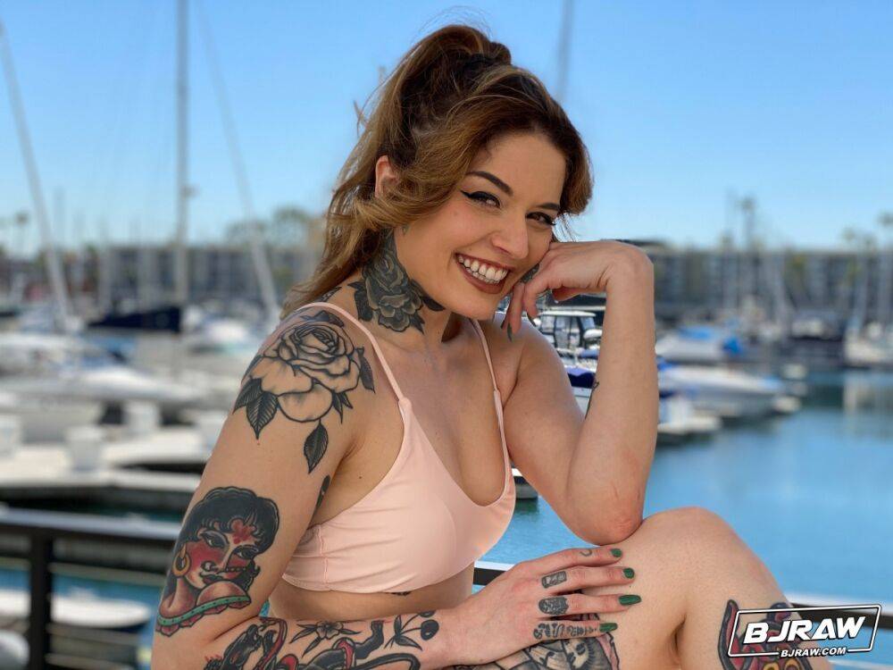 Tattooed girl Vanessa Vega models at a marina before a hardcore POV blowjob - #13