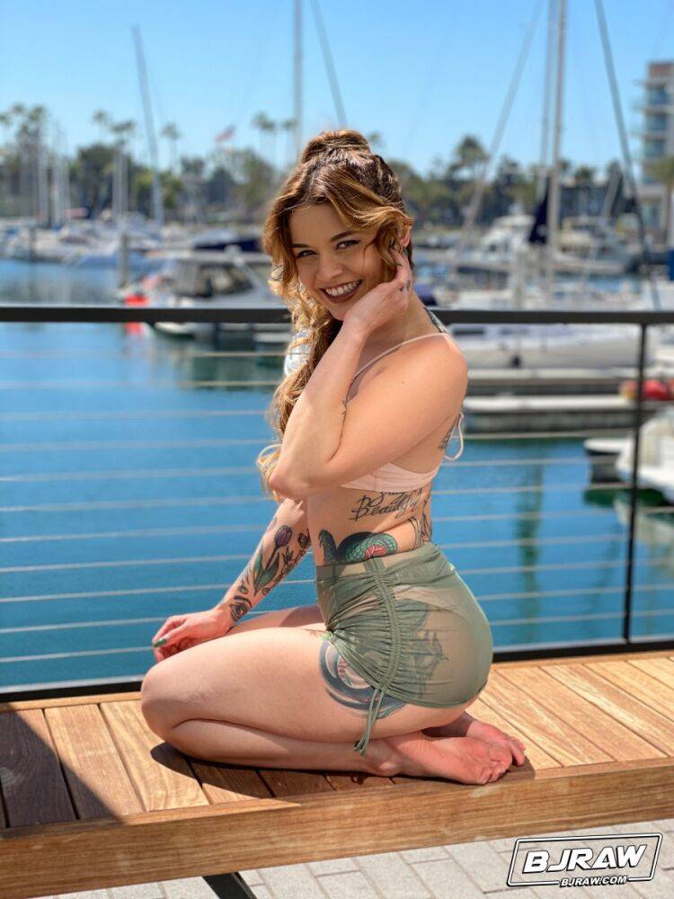 Tattooed girl Vanessa Vega models at a marina before a hardcore POV blowjob - #5