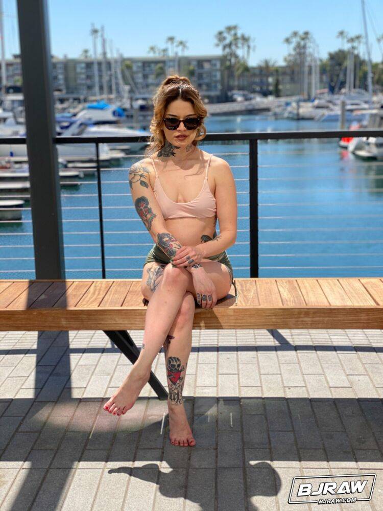 Tattooed girl Vanessa Vega models at a marina before a hardcore POV blowjob - #4