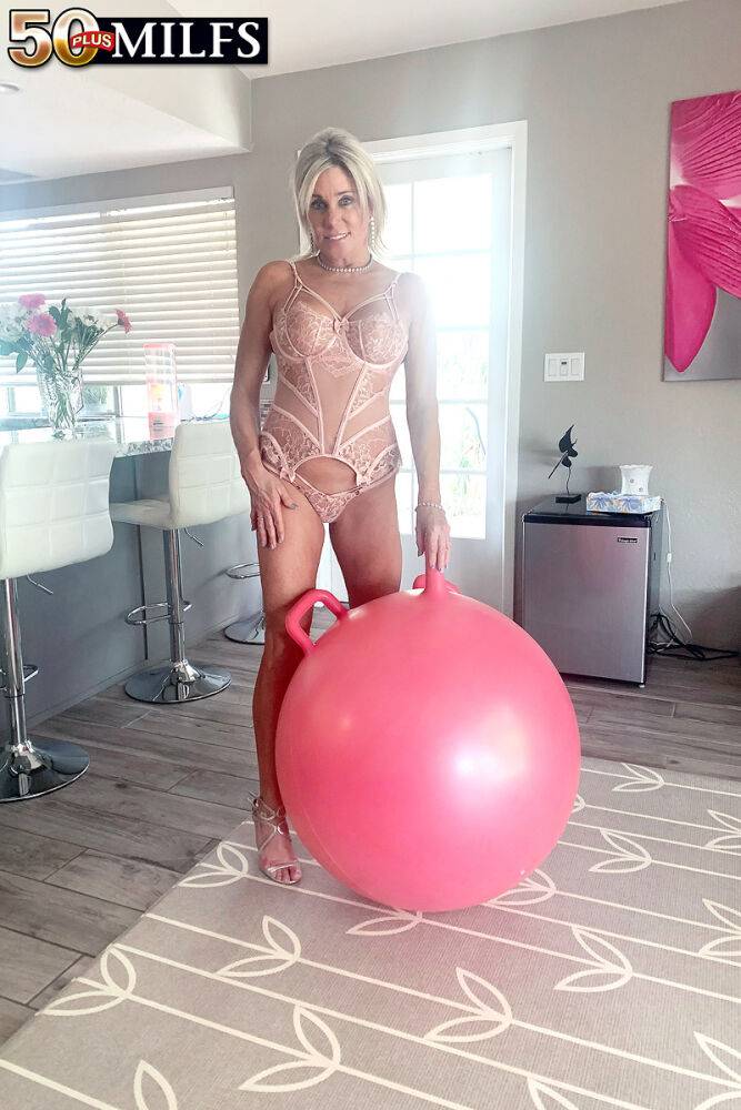 Mature blonde Payton Hall rides a dildo ball before having sex with a man - #10