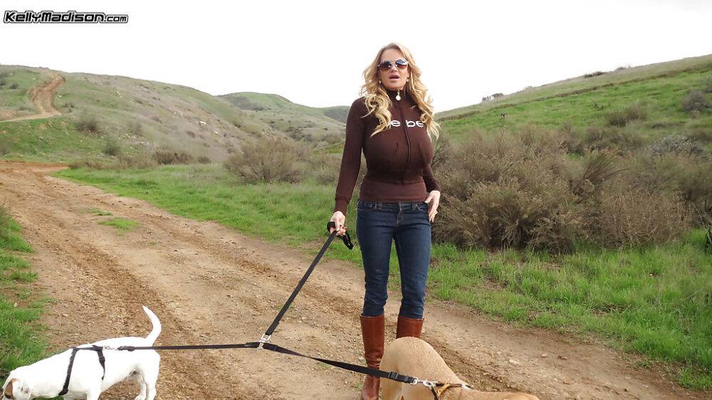 Milf amateur Kelly Madison is having a nice walk with her dogs - #2