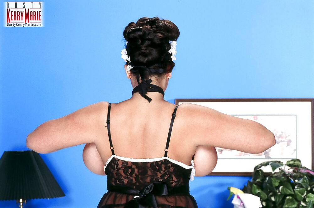 Plump Latina pornstar Kerry Marie touting massive boobs in maid outfit - #4