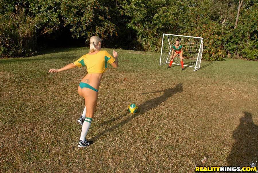 Horny lesbians in sport uniform licking cunts to each other outdoor - #10