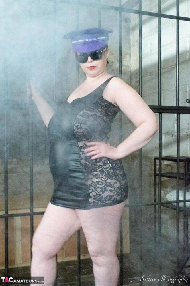 British fatty Posh Sophia models fetish wear in and out of a jail cell - #9