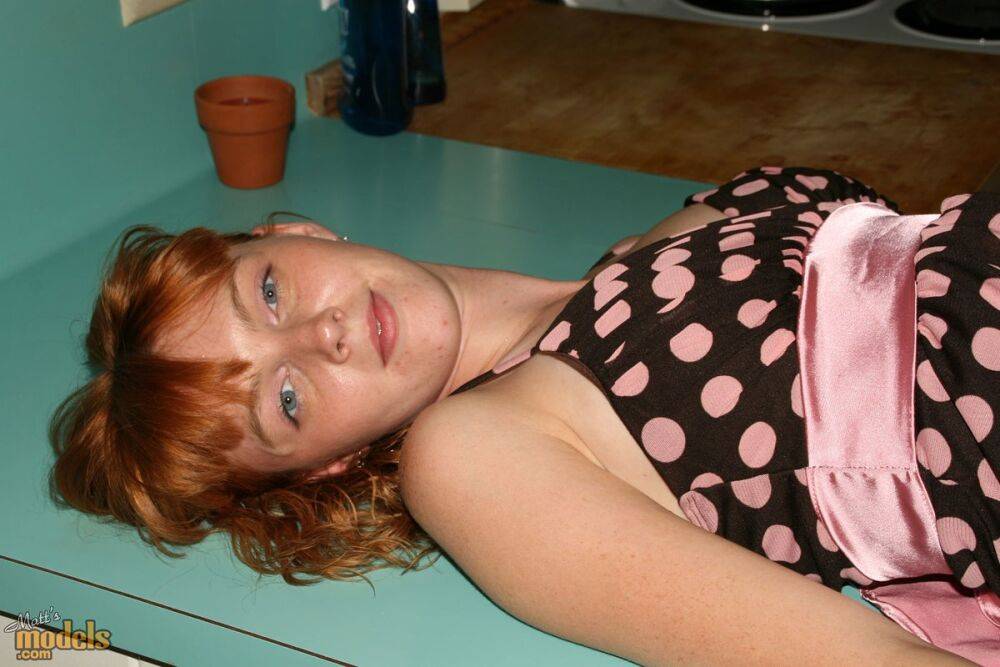 Natural redhead Marie Mc Cray doffs a polkadot dress to get naked in a kitchen - #6