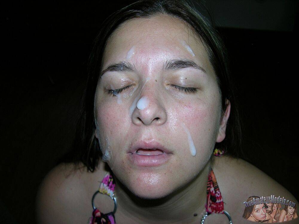 Chubby first timer receives a cum facial while fully clothed - #4