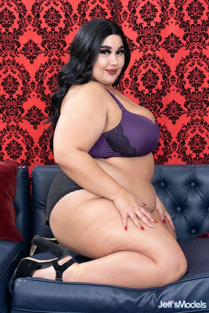 SSBBW Chloe Klein gets naked in heels on a sofa in a confident manner - #6