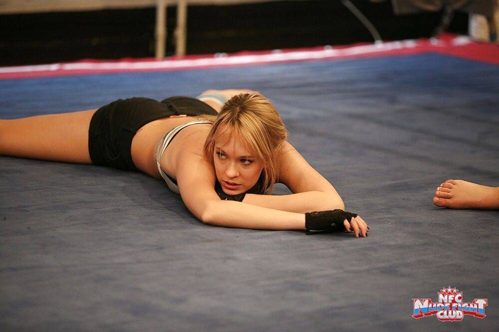 Pretty lesbians gasping and stripping each other in the wrestling ring - #7