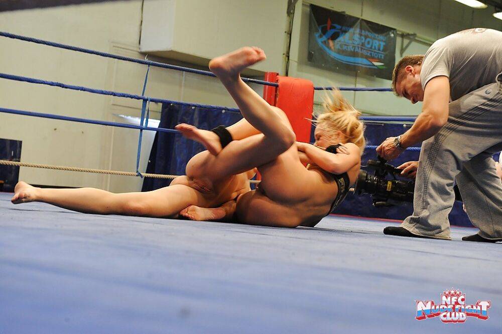 Pretty lesbians gasping and stripping each other in the wrestling ring - #8