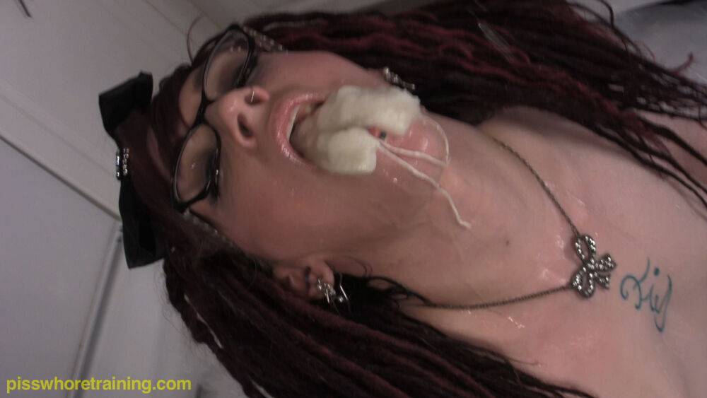 Brunette slut sucking cotton dipped in bowl of pissed - #5