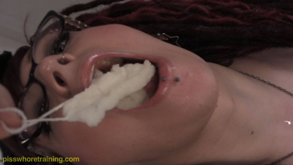 Brunette slut sucking cotton dipped in bowl of pissed - #15