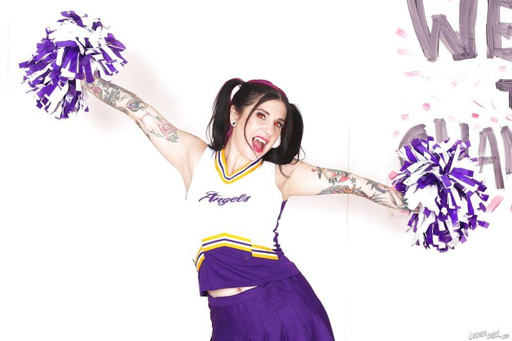 Amateur upskirt posing with a hot babe Joanna Angel in her cheerleader suit - #4