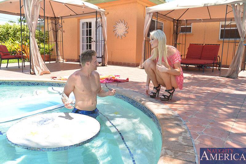 Horny blonde Zoey Paige seduces a boy while he's in a swimming pool - #4