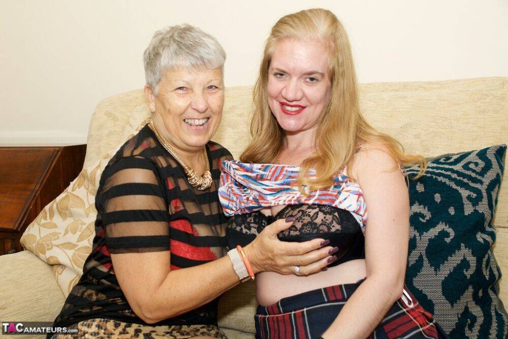Horny nan and another older lady with saggy tits experiment with lesbian sex - #13