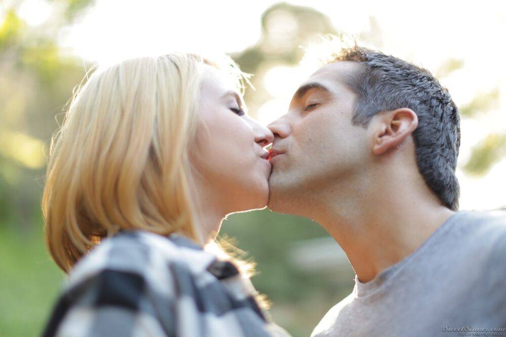 Blonde girl Cece Capella and Donnie Rock kiss with their clothes on outdoors - #1