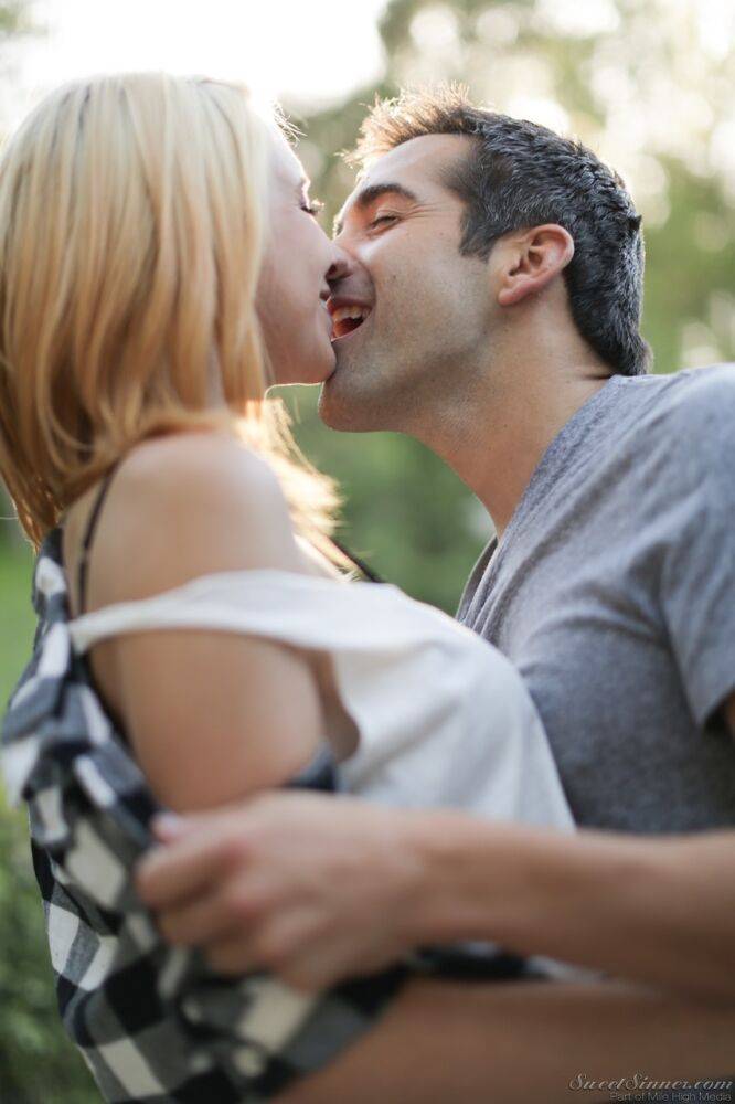 Blonde girl Cece Capella and Donnie Rock kiss with their clothes on outdoors - #11