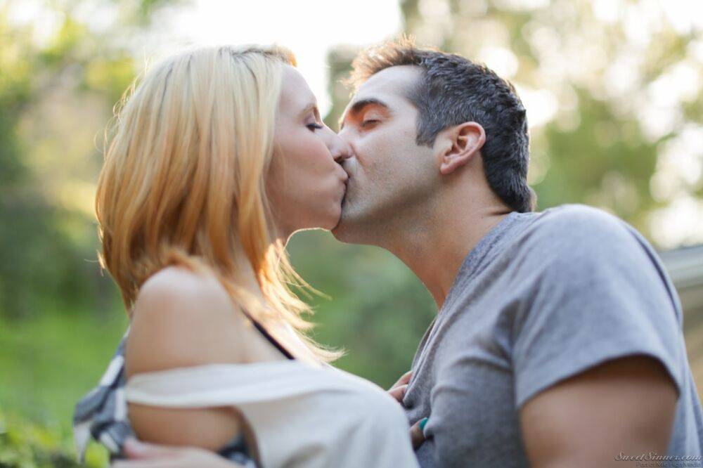 Blonde girl Cece Capella and Donnie Rock kiss with their clothes on outdoors - #6