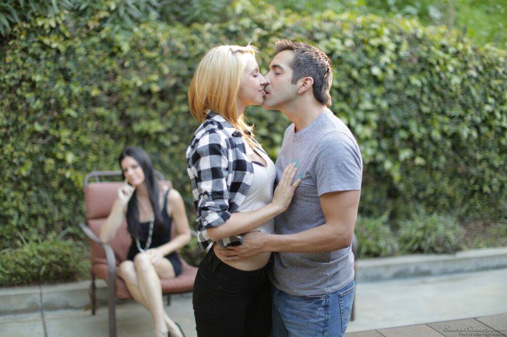 Blonde girl Cece Capella and Donnie Rock kiss with their clothes on outdoors - #9