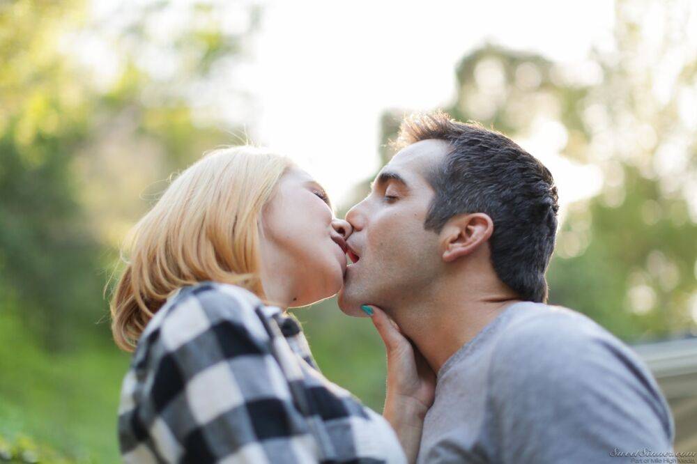 Blonde girl Cece Capella and Donnie Rock kiss with their clothes on outdoors - #7