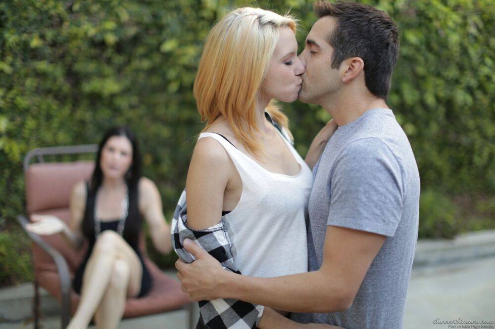Blonde girl Cece Capella and Donnie Rock kiss with their clothes on outdoors - #8