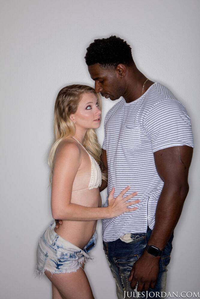 Blonde girl Riley Star bares her teenie tits before sex with a big black cock - #11