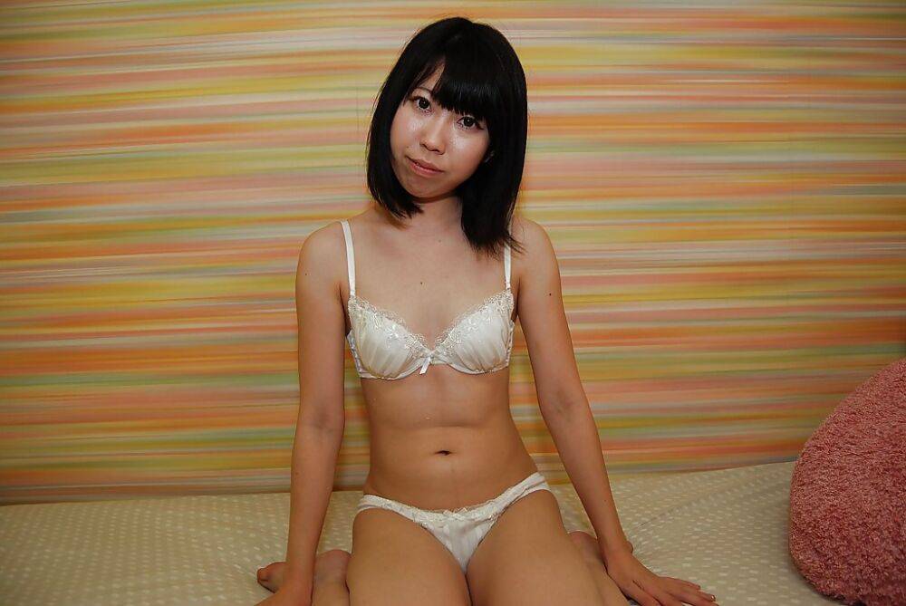Brunette asian babe Hiroki undressing her white panties - #9