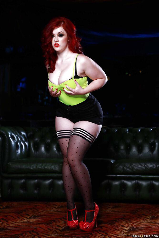 Curvy redhead temptress in snazzy stockings getting rid of her clothes - #12