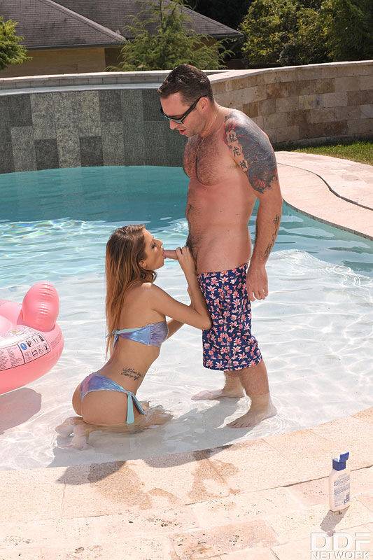 Thin teen Rebecca Volpetti rocks a bikini before a poolside fuck - #9