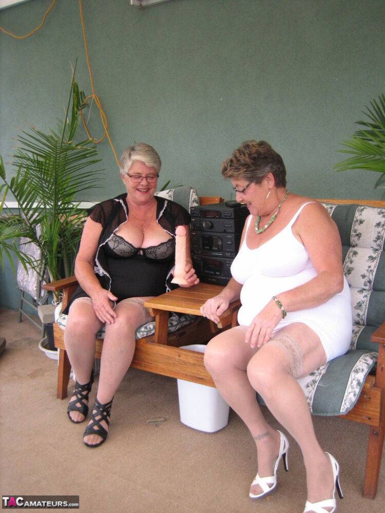 Fat old women Girdle Goddess & Grandma Libby hold their boobs after dildo play - #10