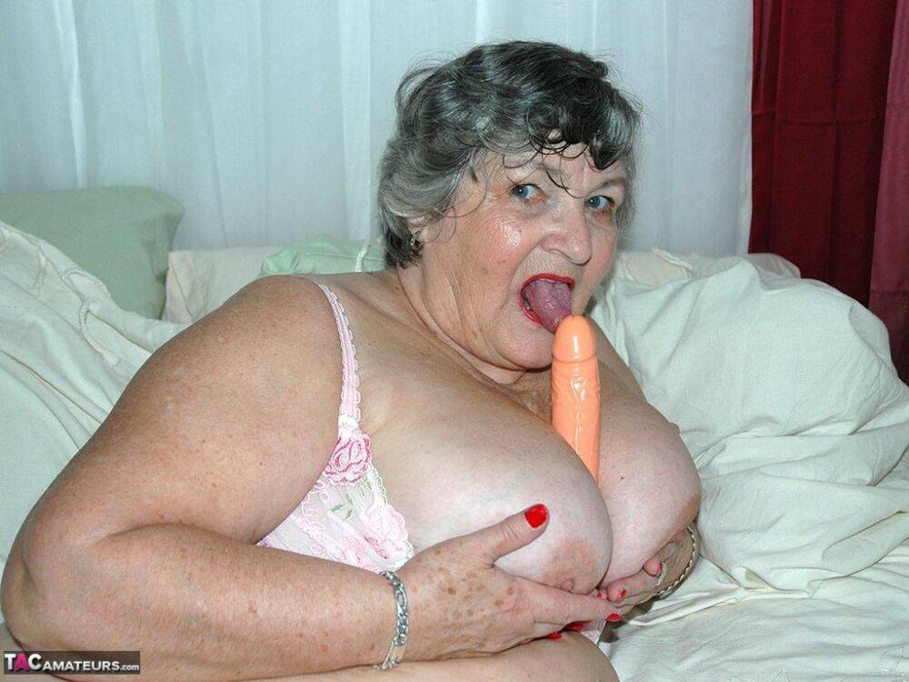 Obese old woman Grandma Libby masturbates on her bed in stockings - #8