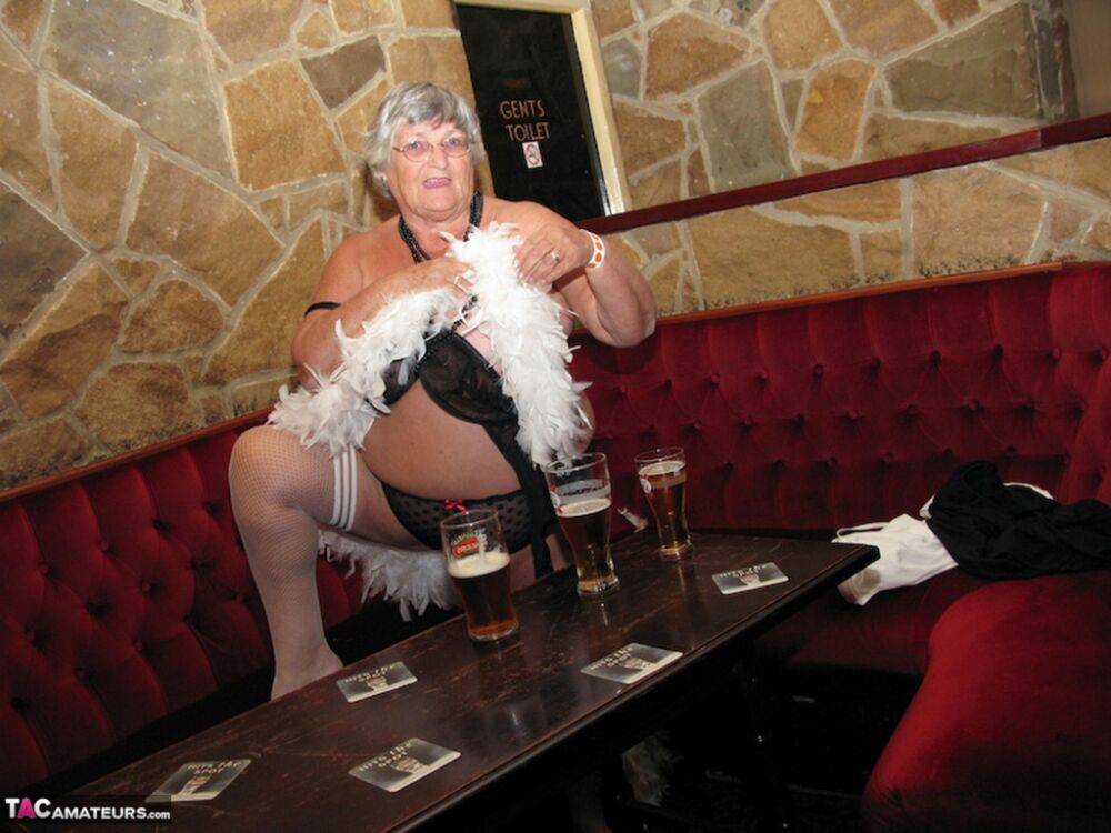 Old UK fatty Grandma Libby gets naked while having beers in a pub - #14